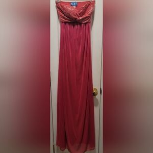 NWOT Carolina Collection Pink Silver Strapless Knot Bandeau Maxi Dress Size S